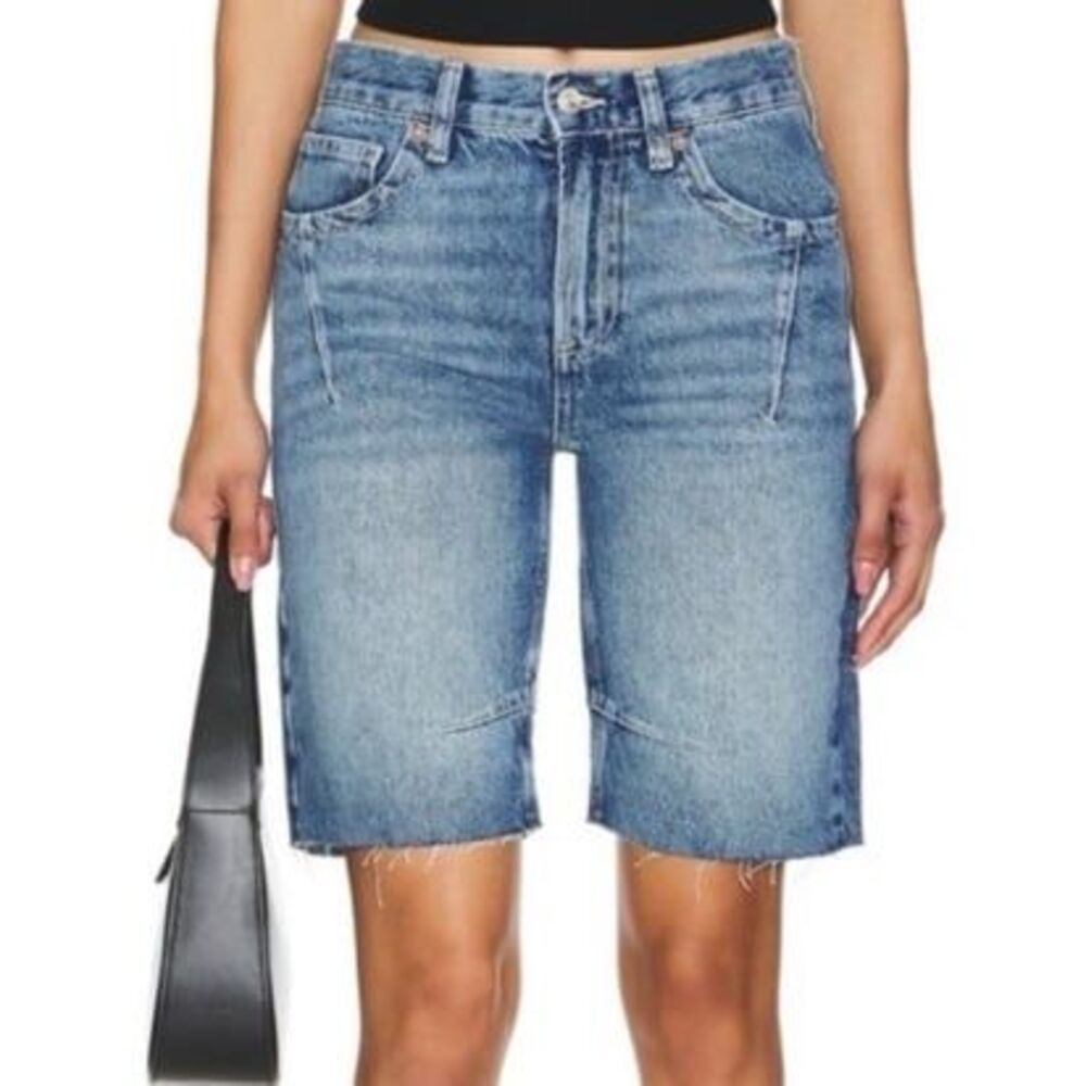 Free People Ghost town high rise long Jean shorts